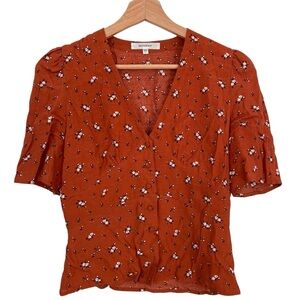 Moussy floral Rust Color top with White Flowers